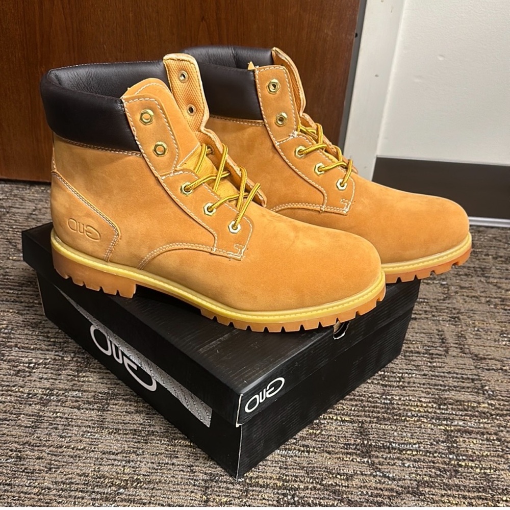 Tan Leather Boots with Black Accents